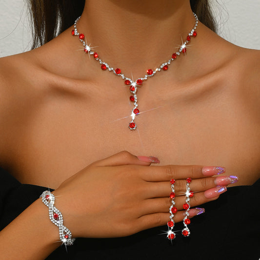 Sparkling Crystal Jewelry Set – Necklace, Studs & Bracelet Trio